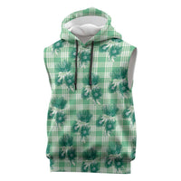 Green Palaka Hawaii Sleeveless Hoodie Hawaiian Lehua Blossoms