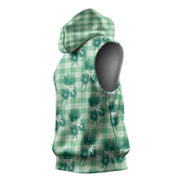 Green Palaka Hawaii Sleeveless Hoodie Hawaiian Lehua Blossoms