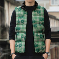 Green Palaka Hawaii Sleeveless Puffer Jacket Hawaiian Lehua Blossoms