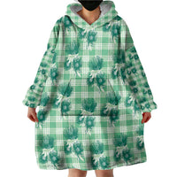 Green Palaka Hawaii Wearable Blanket Hoodie Hawaiian Lehua Blossoms