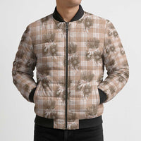 Brown Palaka Hawaii Bomber Puffer Jacket Hawaiian Lehua Blossoms