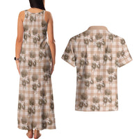 Brown Palaka Hawaii Couples Matching Tank Maxi Dress and Hawaiian Shirt Hawaiian Lehua Blossoms