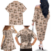 Brown Palaka Hawaii Family Matching Off The Shoulder Long Sleeve Dress and Hawaiian Shirt Hawaiian Lehua Blossoms LT05 - Polynesian Pride