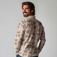 Brown Palaka Hawaii Long Sleeve Polo Shirt Hawaiian Lehua Blossoms