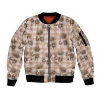 Brown Palaka Hawaii Sleeve Zip Bomber Jacket Hawaiian Lehua Blossoms