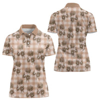 Brown Palaka Hawaii Women Polo Shirt Hawaiian Lehua Blossoms