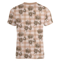 Brown Palaka Hawaii Women V-Neck T-Shirt Hawaiian Lehua Blossoms