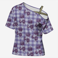 Purple Palaka Hawaii Cross Shoulder Shirt Hawaiian Lehua Blossoms