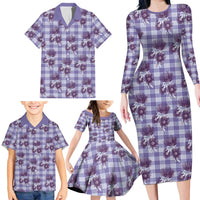 Purple Palaka Hawaii Family Matching Long Sleeve Bodycon Dress and Hawaiian Shirt Hawaiian Lehua Blossoms LT05 - Polynesian Pride