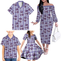 Purple Palaka Hawaii Family Matching Off The Shoulder Long Sleeve Dress and Hawaiian Shirt Hawaiian Lehua Blossoms LT05 - Polynesian Pride