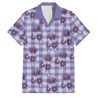 Purple Palaka Hawaii Family Matching Off Shoulder Maxi Dress and Hawaiian Shirt Hawaiian Lehua Blossoms LT05 Dad's Shirt - Short Sleeve Purple - Polynesian Pride