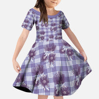 Purple Palaka Hawaii Kid Short Sleeve Dress Hawaiian Lehua Blossoms