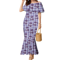 Purple Palaka Hawaii Mermaid Dress Hawaiian Lehua Blossoms