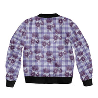 Purple Palaka Hawaii Sleeve Zip Bomber Jacket Hawaiian Lehua Blossoms