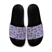 Purple Palaka Hawaii Slide Sandals Hawaiian Lehua Blossoms