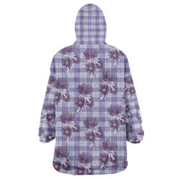 Purple Palaka Hawaii Wearable Blanket Hoodie Hawaiian Lehua Blossoms