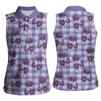 Purple Palaka Hawaii Women Sleeveless Polo Shirt Hawaiian Lehua Blossoms LT05 - Polynesian Pride