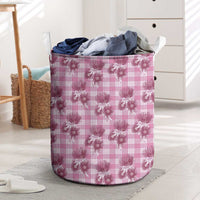 Pink Palaka Hawaii Laundry Basket Hawaiian Lehua Blossoms