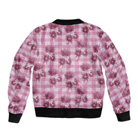 Pink Palaka Hawaii Bomber Jacket Hawaiian Lehua Blossoms