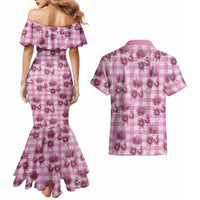 Pink Palaka Hawaii Couples Matching Mermaid Dress and Hawaiian Shirt Hawaiian Lehua Blossoms