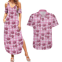 Pink Palaka Hawaii Couples Matching Summer Maxi Dress and Hawaiian Shirt Hawaiian Lehua Blossoms LT05 Pink - Polynesian Pride