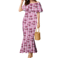 Pink Palaka Hawaii Family Matching Mermaid Dress and Hawaiian Shirt Hawaiian Lehua Blossoms LT05 Mom's Dress Pink - Polynesian Pride