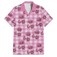 Pink Palaka Hawaii Family Matching Off Shoulder Short Dress and Hawaiian Shirt Hawaiian Lehua Blossoms LT05 Dad's Shirt - Short Sleeve Pink - Polynesian Pride