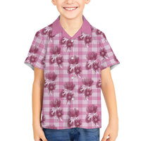 Pink Palaka Hawaii Family Matching Off Shoulder Short Dress and Hawaiian Shirt Hawaiian Lehua Blossoms LT05 Son's Shirt Pink - Polynesian Pride