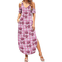 Pink Palaka Hawaii Family Matching Summer Maxi Dress and Hawaiian Shirt Hawaiian Lehua Blossoms LT05 Mom's Dress Pink - Polynesian Pride