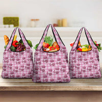Pink Palaka Hawaii Grocery Bag Hawaiian Lehua Blossoms