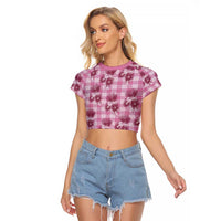 Pink Palaka Hawaii Raglan Cropped T Shirt Hawaiian Lehua Blossoms