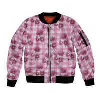 Pink Palaka Hawaii Sleeve Zip Bomber Jacket Hawaiian Lehua Blossoms