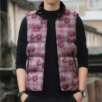 Pink Palaka Hawaii Sleeveless Puffer Jacket Hawaiian Lehua Blossoms