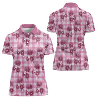 Pink Palaka Hawaii Women Polo Shirt Hawaiian Lehua Blossoms
