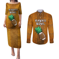 Custom Hawaii Honolulu Football Bowl Couples Matching Puletasi and Long Sleeve Button Shirt Simple Style LT05 Brown - Polynesian Pride