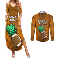 Custom Hawaii Honolulu Football Bowl Couples Matching Summer Maxi Dress and Long Sleeve Button Shirt Simple Style LT05 Brown - Polynesian Pride