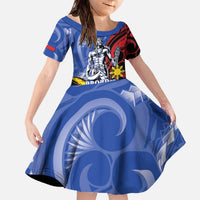 Philippines Lapu-Lapu Family Matching Off The Shoulder Long Sleeve Dress and Hawaiian Shirt Proud Of My King LT05 Daughter's Dress Blue - Polynesian Pride