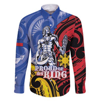 Philippines Lapu-Lapu Family Matching Off Shoulder Maxi Dress and Hawaiian Shirt Proud Of My King LT05 Dad's Shirt - Long Sleeve Blue - Polynesian Pride