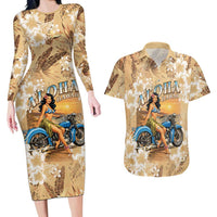 Aloha Hawaii Biker Couples Matching Long Sleeve Bodycon Dress and Hawaiian Shirt Ride To Paradise