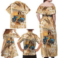 Aloha Hawaii Biker Family Matching Off Shoulder Maxi Dress and Hawaiian Shirt Ride To Paradise