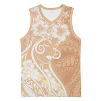 Polynesian Women's Day Basketball Jersey Brown Hibiscus Flowers With Polynesian Pattern