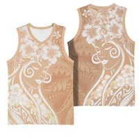 Polynesian Women's Day Basketball Jersey Brown Hibiscus Flowers With Polynesian Pattern