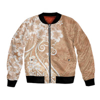 Polynesian Women's Day Bomber Jacket Brown Hibiscus Flowers With Polynesian Pattern
