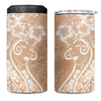 Polynesian Women's Day 4 in 1 Can Cooler Tumbler Brown Hibiscus Flowers With Polynesian Pattern
