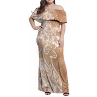 Polynesian Women's Day Family Matching Off Shoulder Maxi Dress and Hawaiian Shirt Brown Hibiscus Flowers With Polynesian Pattern
