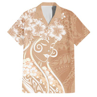 Polynesian Women's Day Family Matching Off Shoulder Short Dress and Hawaiian Shirt Brown Hibiscus Flowers With Polynesian Pattern