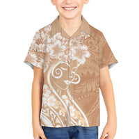 Polynesian Women's Day Family Matching Off Shoulder Short Dress and Hawaiian Shirt Brown Hibiscus Flowers With Polynesian Pattern