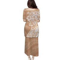 Polynesian Women's Day Family Matching Puletasi and Hawaiian Shirt Brown Hibiscus Flowers With Polynesian Pattern