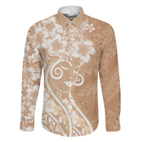 Polynesian Women's Day Family Matching Short Sleeve Bodycon Dress and Hawaiian Shirt Brown Hibiscus Flowers With Polynesian Pattern LT05 Dad's Shirt - Long Sleeve Brown - Polynesian Pride