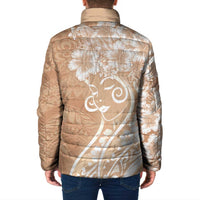 Polynesian Women's Day Padded Jacket Brown Hibiscus Flowers With Polynesian Pattern
